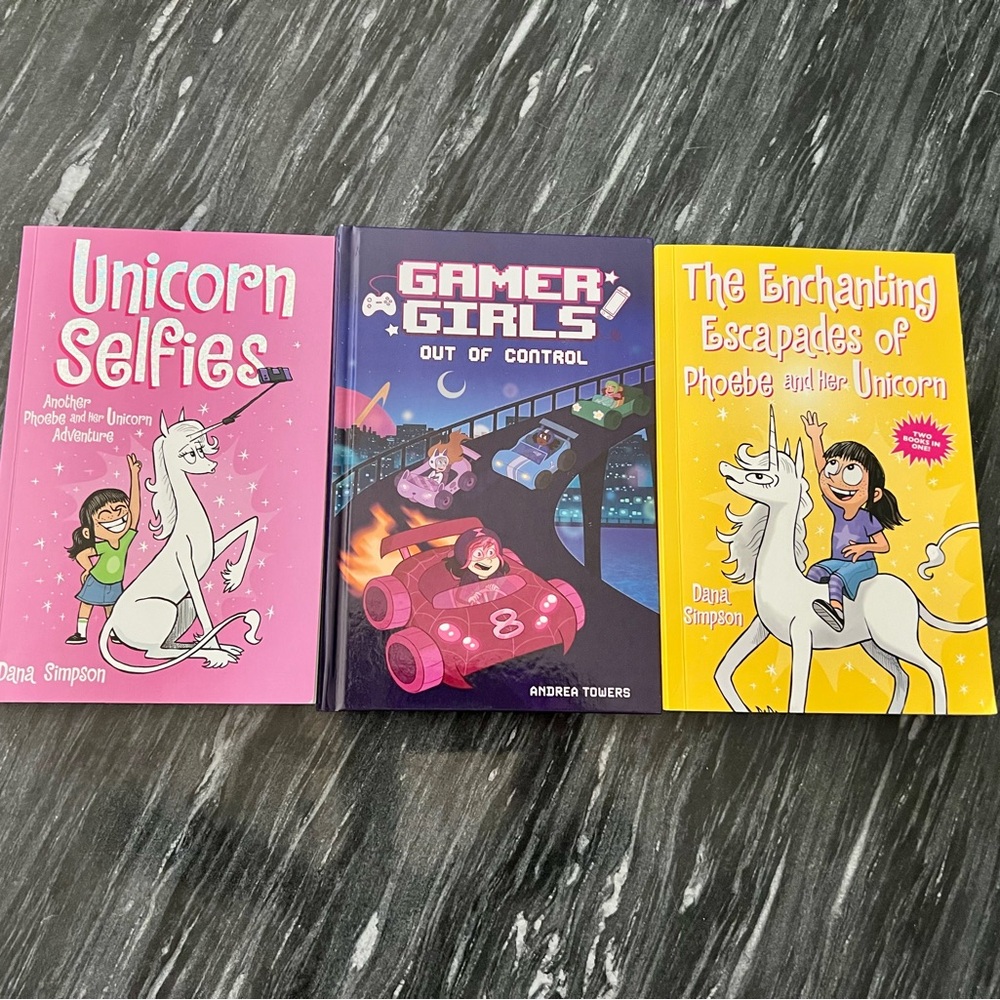NEW Unicorn & Gamer Girls Book Bundle - Preteen/Teen Graphic Novel Chapter Book